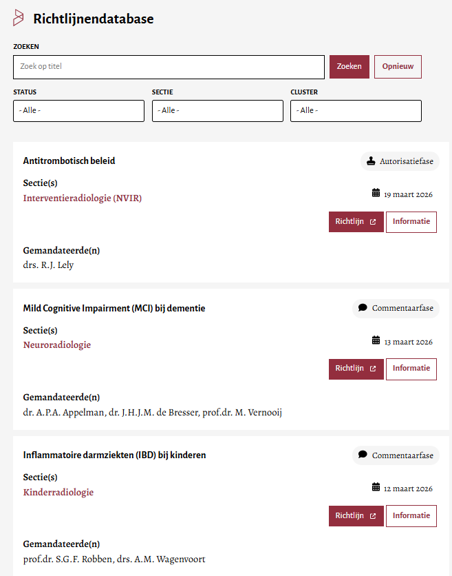 Richtlijnendatabase - nieuwste bovenaan